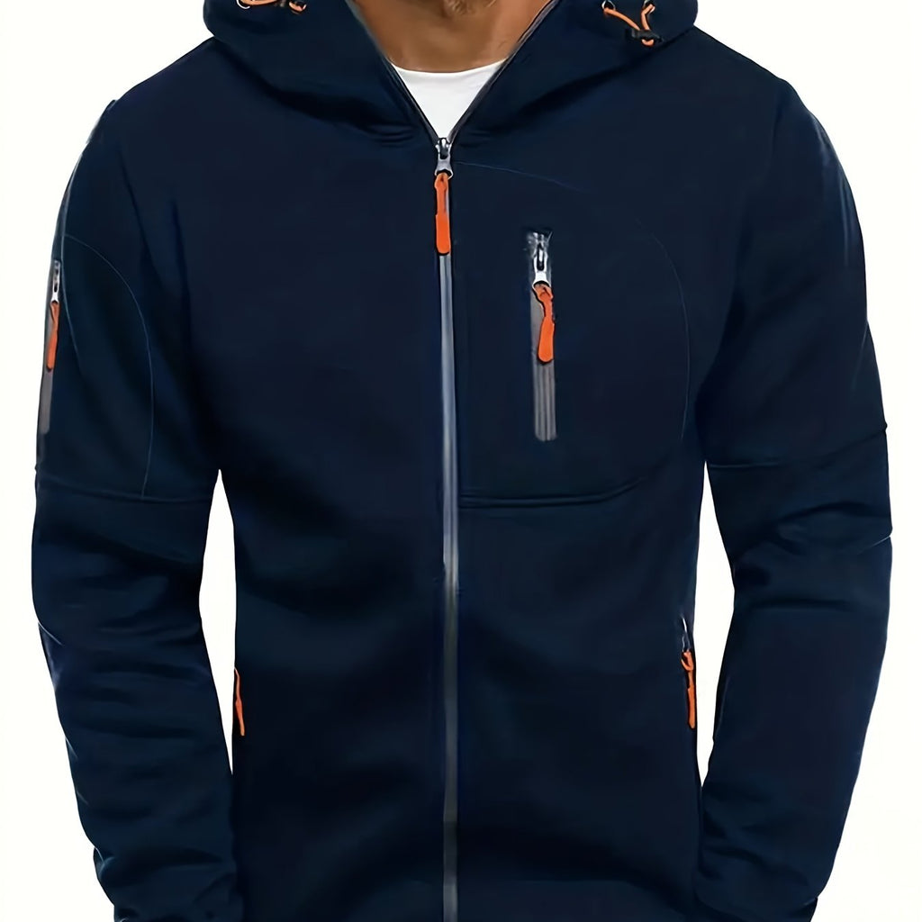 kkboxly Men's Casual Long Sleeve Sports Hooded Jacket With Full Zip