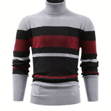kkboxly Fashionable Men's Casual Long Sleeve Striped Turtleneck Sweater,Suitable For Outdoor Sports,For Autumn And Winter,Can Be Paired With Hip-hop Necklace,As Gifts