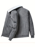kkboxly Men's Trendy Corduroy Jacket, Casual Lapel Zip Up Warm Fleece Coat For Outdoor Fall Winter