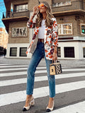 kkboxly  Floral Print Open Front Lapel Collar Blazer, Casual Long Sleeve Blazer For Work, Women's Clothing
