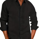 kkboxly  Plus Size Men's Elegant Mature Long Sleeve Shirt, Trendy Oversized Slim Fit Button Up Shirt For Big & Tall Males, Men's Clothing, Plus Size