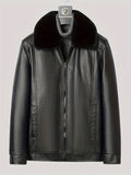 kkboxly  Warm Thick Fleece PU Jacket, Men's Casual Zip Up Fur Collar Jacket Coat For Fall Winter
