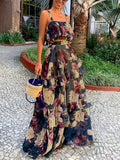 kkboxly  Floral Print Two-piece Skirt Set, Crop Tank Top & Layered Skirt Outfits, Women's Clothing