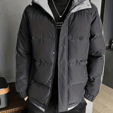 kkboxly Classic Design Warm Hooded Jacket, Men's Casual Solid Color Zip Up Cotton Padded Jacket For Fall Winter Outdoor