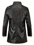 realaiot  Vintage Style PU Jacket, Men's Casual Warm Fleece Zip Up Faux Leather Jacket