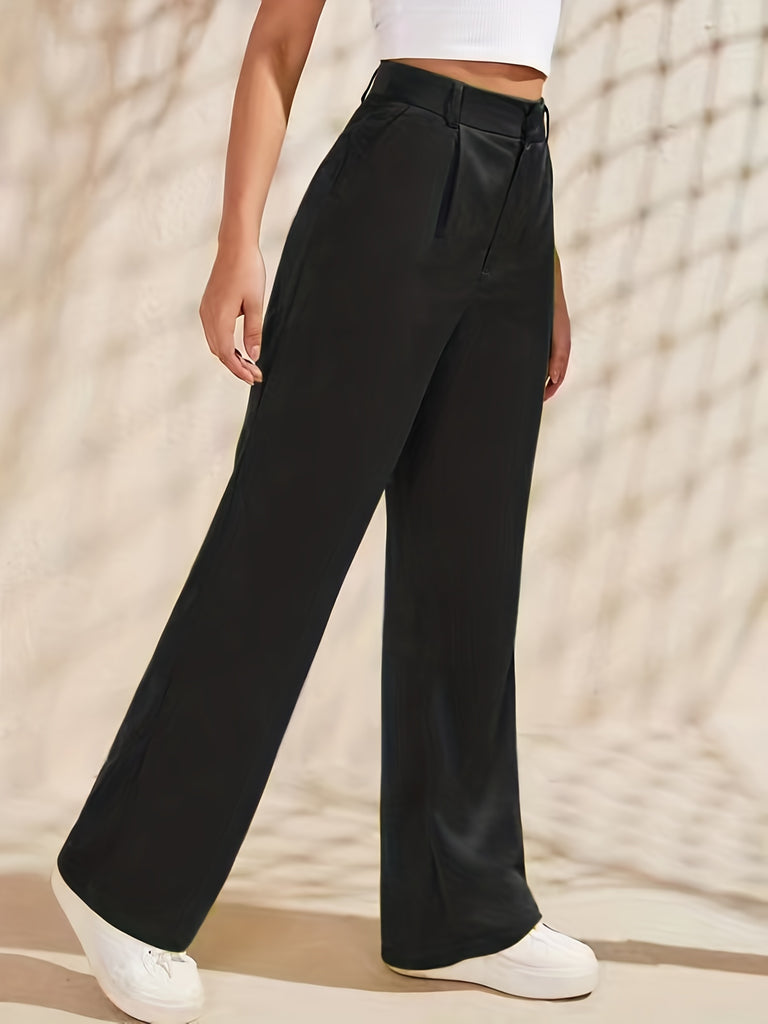 kkboxly  Solid Straight Leg Trouser, Business Casual Suit Pants For Spring & Summer, Women's Clthing