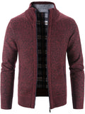 kkboxly  Warm Stand Collar Fleece Jacket, Men's Semi-formal Comfortable Solid Color Zip Up Knitted Cardigan For Spring Fall