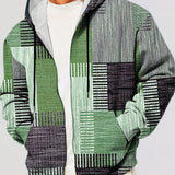 kkboxly  Plus Size Men's Plaid Hooded Jacket Oversized Hoodie With Zipper For Autumn/winter, Men's Clothing