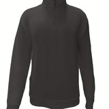 kkboxly  Men's Solid Thin Casual Long Sleeve Zipper Lapel Shirt, Spring Fall Men's Top