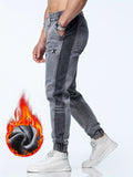kkboxly  Men's Casual Letter Embroidery Tapered Harem Pants, Chic Warm Thick Casual Pants For Fall Winter