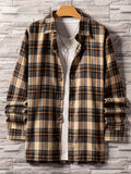 kkboxly  Men's Plaid Turndown Collar Long Sleeve Shirt, Trendy Comfy Loose Shirt For Spring Autumn