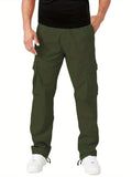dunnmall  kkboxly  Trendy Solid Cargo Pants, Men's Multi Flap Pocket Trousers, Loose Casual Outdoor Pants, Men's Work Pants Outdoors Streetwear