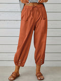 kkboxly  Patched Pockets Button Front Crop Pants, Casual Loose Pants For Spring & Summer, Women's Clothing