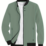 kkboxly  Classic Design Varsity Jacket, Men's Casual Baseball Jacket Coat Regular Fit College Hipster Windbreaker For Spring Autumn