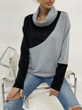 kkboxly  Color Block Turtle Neck Sweatshirts, Casual Loose Stitching Sweater, Women's Clothing