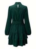 kkboxly  Ruffle Trim Layered Dress, Casual Solid Long Sleeve Dress, Women's Clothing