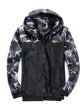 kkboxly  Men's Casual Hooded Camo Windbreaker Jacket Coat Regular Fit Coat For Spring Autumn Outdoors Hiking