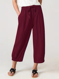 kkboxly  Plus Size Casual Pants, Women's Plus Solid Drawstring Straight Leg Pants With Pockets