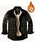 kkboxly  Men's Plaid Print Jacket, Windproof Thermal Patchwork Lapel Winter Shirt For Men's Winter Outdoor Activities