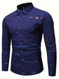 kkboxly  Men's Casual Navy Blue Slim Shirt