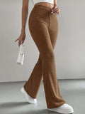 kkboxly  Solid High Waist Pants, Elegant Flare Leg Pants, Women's Clothing