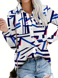 kkboxly  Geo Print Shirt, Casual Button Front Long Sleeve Shirt, Women's Clothing