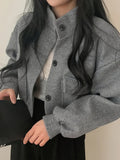 kkboxly  Solid Color Button Front Jacket, Casual Long Sleeve Jacket For Fall & Winter, Women's Clothing