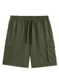 kkboxly  Plus Size Men's Relaxed Fit Cargo Shorts With Pockets, Oversized Casual Drawstring Shorts For Big And Tall Guys