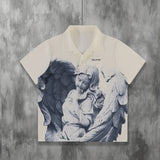 kkboxly Winged Girl 3D Graphic Print Men's Novelty Short Sleeve Button Down Shirt, Summer Outdoor