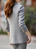 kkboxly  Solid Double Breasted Blazer, Casual Long Sleeve Lapel Blazer For Work, Women's Clothing