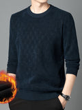 kkboxly Thermal Knitted Cable Jacquard  Sweater, Men's Casual Warm Slightly Stretch Crew Neck Pullover Sweater For Men Fall Winter