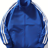kkboxly  Men's Jacket By Activities, Letter Print Contrast Tape Bomber Jacket