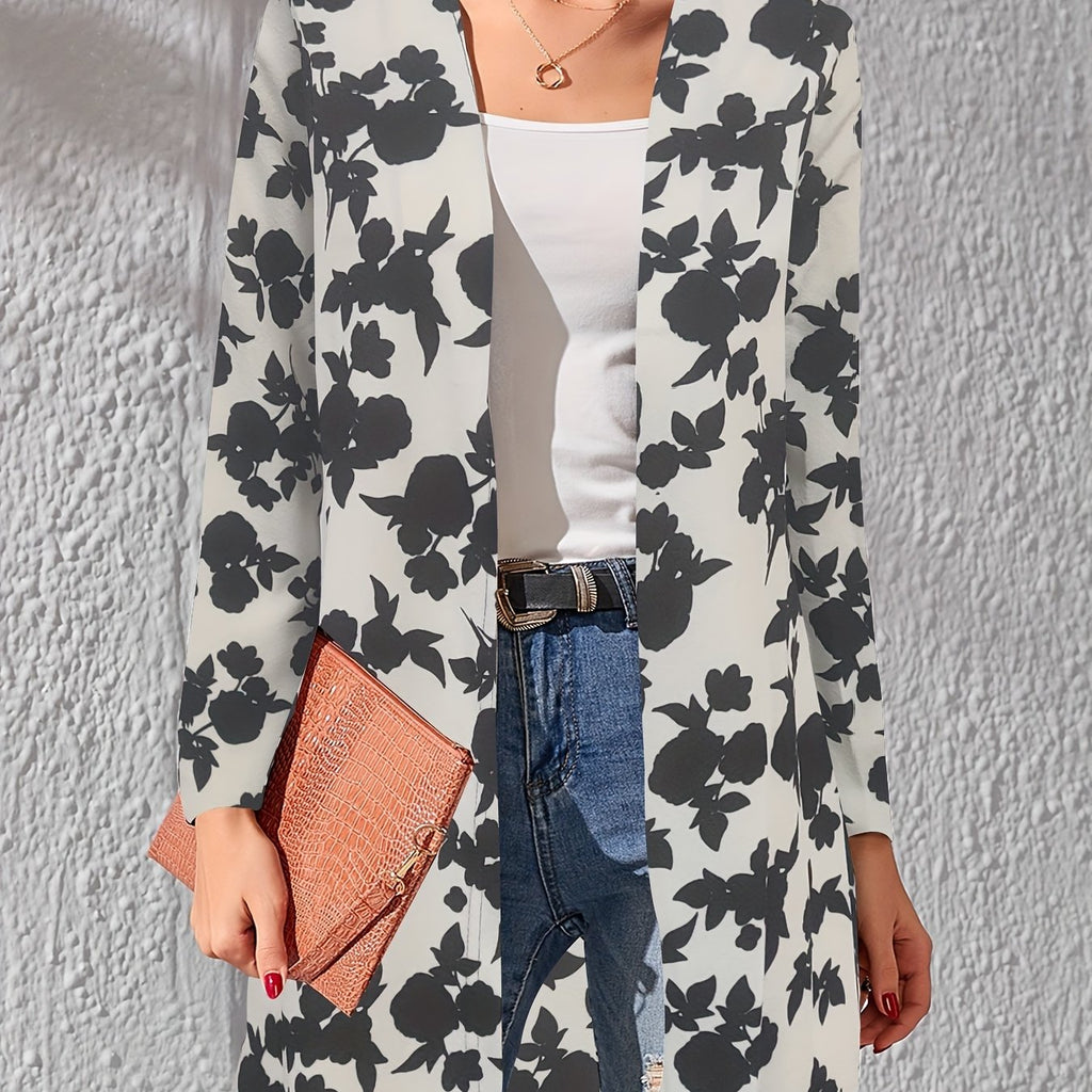 kkboxly  Floral Print Lightweight Jacket, Casual Open Front Long Sleeve Outerwear For Spring & Fall, Women's Clothing