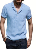kkboxly  Solid Color Men's Casual Button Up Short Sleeve Lightweight Polo Shirt With Chest Pocket, Men's Polo For Summer