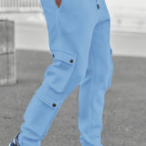 kkboxly  Solid Loose Men's Cargo Style Drawstring Casual Pants With Multiple Pockets For Spring Fall Outdoor