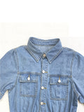 kkboxly  A-Line Flap Pockets Denim Dress, Rolled Sleeve Button Up V Neck Dress, Casual Lapel Denim Long Dress, Women's Denim Dress & Clothing