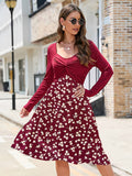 kkboxly  Floral Dress Long Sleeve High Waist A-Line Midi Dress, Casual Loose Dress, Women's Clothing