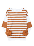 kkboxly  Striped Drop Shoulder Pullover, Crew Neck Long Sleeve Sweatshirt For Fall & Winter, Women's Clothing