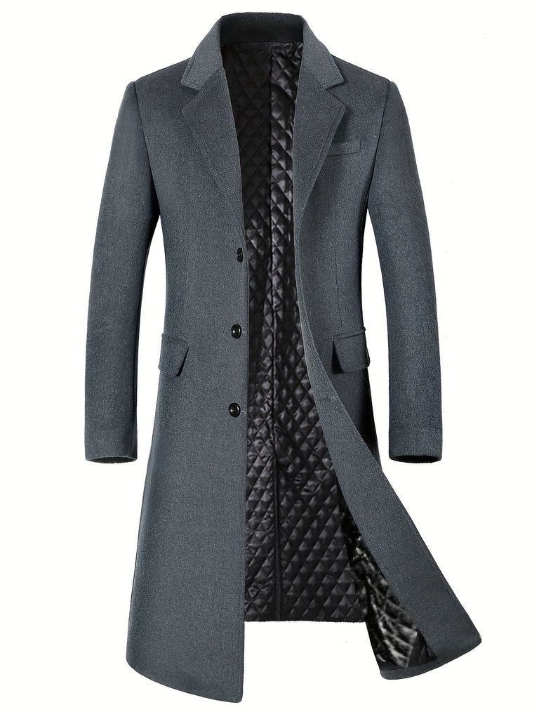 kkboxly  Stylish Woll Blend Men's Trendy Retro Solid Long Sleeve Coat Windbreaker Lapel Long Coat For Autumn Winter