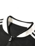 kkboxly  Zipper Style Fashionable And Versatile Men's Baseball Collar Jacket With Black And White Splicing, Suitable For Spring And Autumn