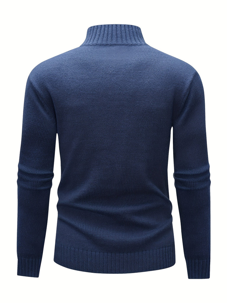 kkboxly  Plus Size Men's Turtleneck Solid Color Long Sleeve Knitted Henley Swearter, Loose Oversized Pullover For Work