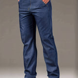 Chic Straight Leg Jeans, Men's Casual Stretch Semi-formal Pants For All Seasons Business