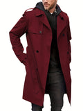 kkboxly  Plus Size Men's Trendy Windbreaker Double-breasted Belt Lapel Casual Slim Long Jacket  Coat