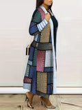 kkboxly  Plus Size Colorblock Longline Coat, Women's Plus Slight Stretch Casual Trench Coat