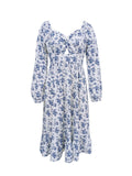 kkboxly  Floral Print Twist Front Dress, Elegant Long Sleeve Midi Dress, Women's Clothing