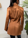 Lapel Tie Front Blazer, Casual Solid Long Sleeve Work Office Outerwear, Women's Clothing