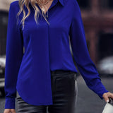 kkboxly Solid Button Front Blouse, Casual Long Sleeve Collar Work Blouse, Women's Clothing