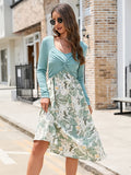 kkboxly  Floral Dress Long Sleeve High Waist A-Line Midi Dress, Casual Loose Dress, Women's Clothing