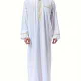 kkboxly  Men's Saudi Arabic Thobe Jubba Dishdasha Long Sleeve Robe, Islamic Dress, Ramadan Muslim Dress Middle East Islamic Clothing
