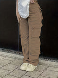 kkboxly  Plain High Rise Cargo Denim Pants, Loose Solid Color Retro Cargo Jeans, Street Casual Style, Women's Denim Jeans & Clothing